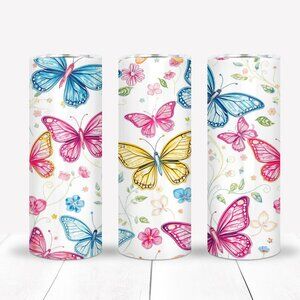 Colorful Butterflies Tumbler Drinkware, Cup With Lid, Travel Mug